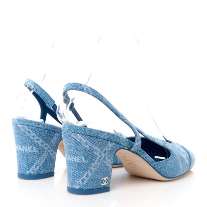 Chanel Denim Cap Toe Denim Slingback Pumps 37 Blue 4 of 8