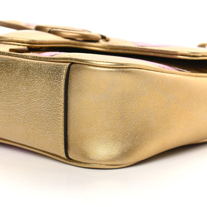 Gucci Metallic Calfskin Matelasse Mini GG Marmont Shoulder Bag Gold Pink 9 of 10