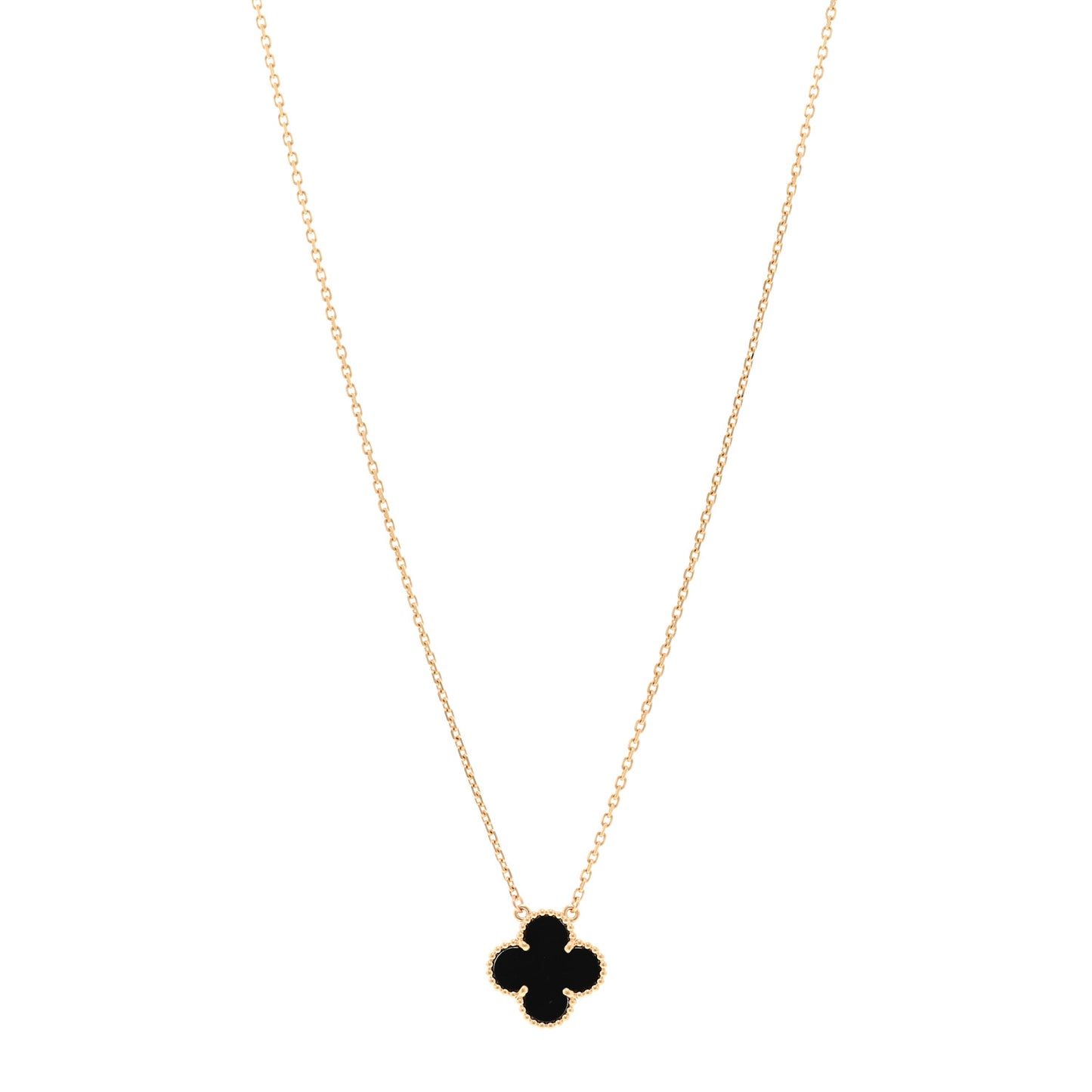 18K Yellow Gold Black Onyx Vintage Alhambra Pendant Necklace