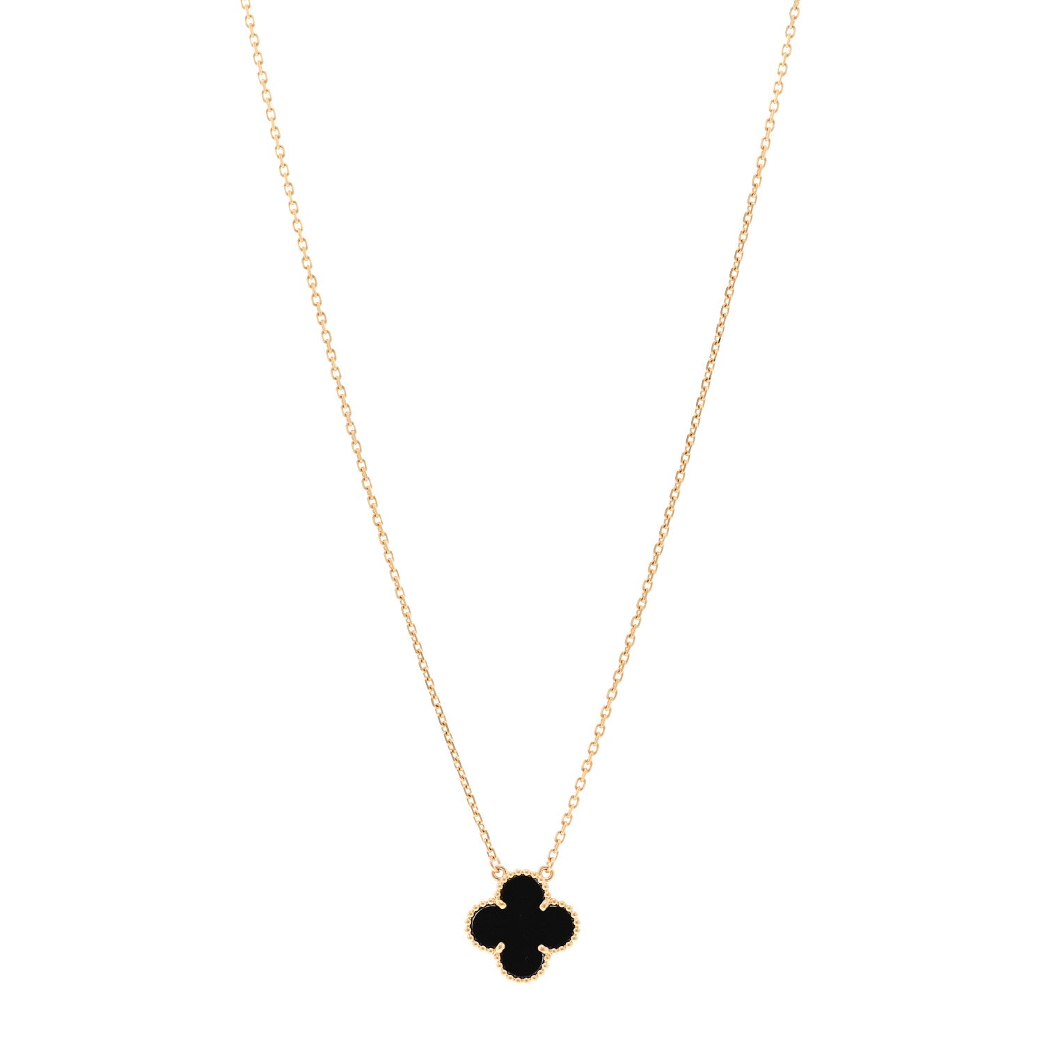 Van Cleef & Arpels 18K Yellow Gold Black Onyx Vintage Alhambra Pendant Necklace 1 of 4