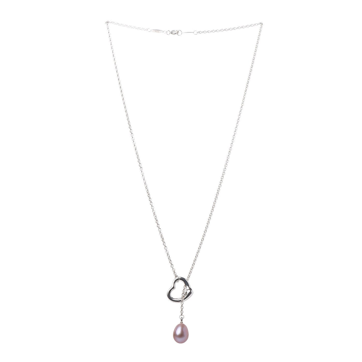 Sterling Silver Pink Pearl 9-9.5mm Elsa Peretti Open Heart Lariat Necklace