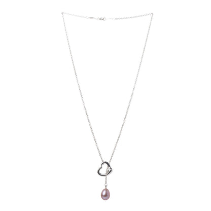 Tiffany Sterling Silver Pink Pearl 9-9.5mm Elsa Peretti Open Heart Lariat Necklace 3 of 8
