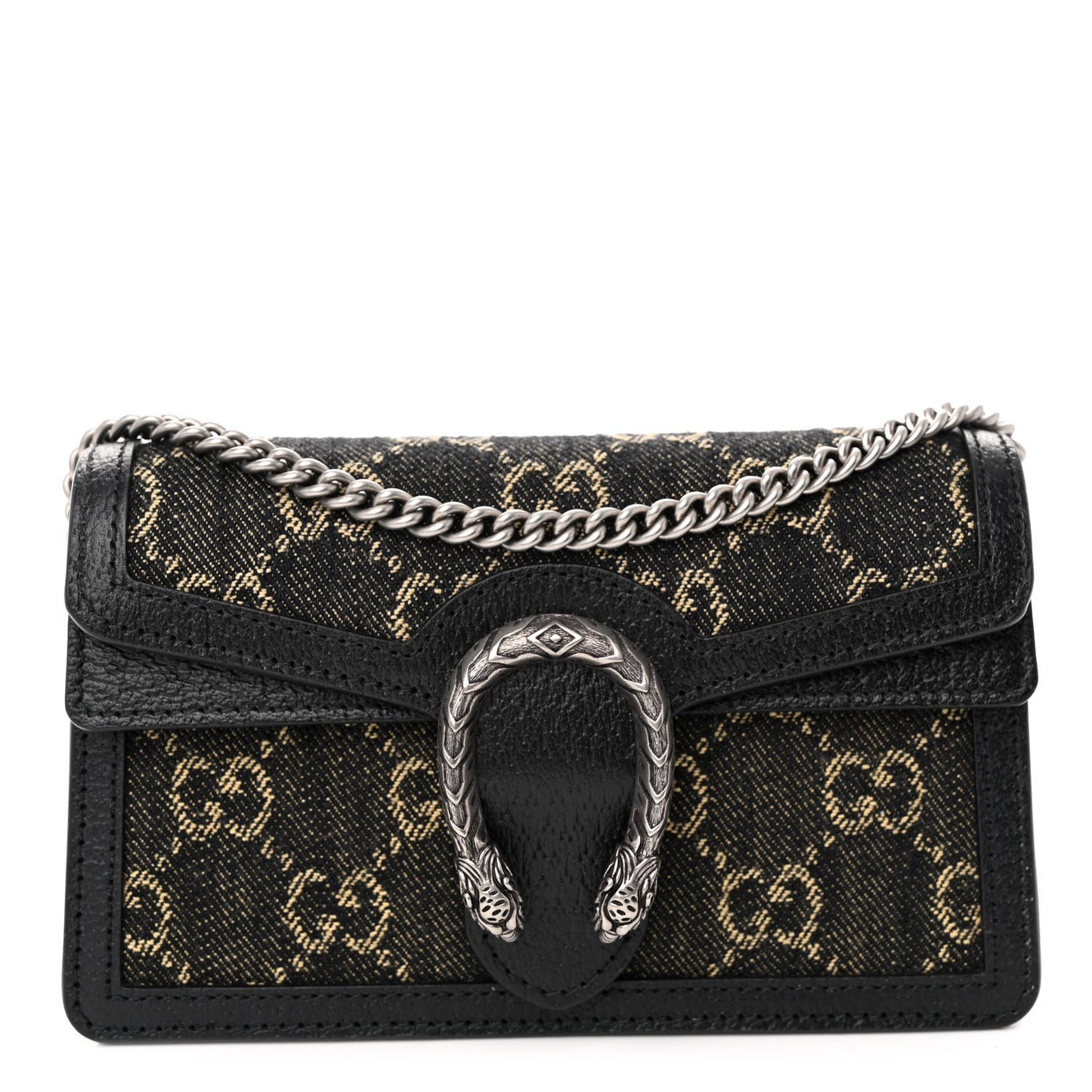 Jacquard Black Denim GG Monogram Super Mini Dionysus Shoulder Bag Black Ivory