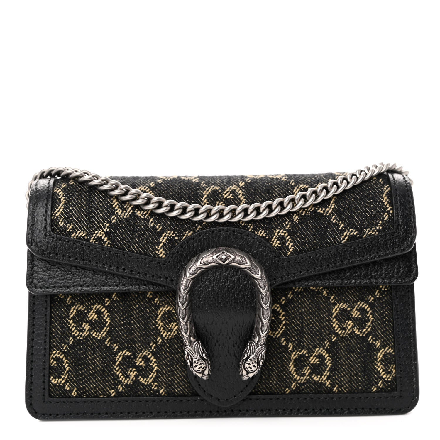 Gucci Jacquard Black Denim GG Monogram Super Mini Dionysus Shoulder Bag Black Ivory 1 of 9