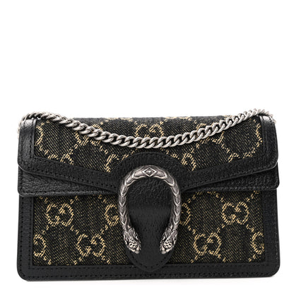 Gucci Jacquard Black Denim GG Monogram Super Mini Dionysus Shoulder Bag Black Ivory 1 of 9