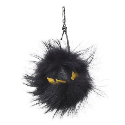 Fendi Vitello Elite Fox Fur Fusto Monster Bag Bug Charm Black Yellow 1 of 6