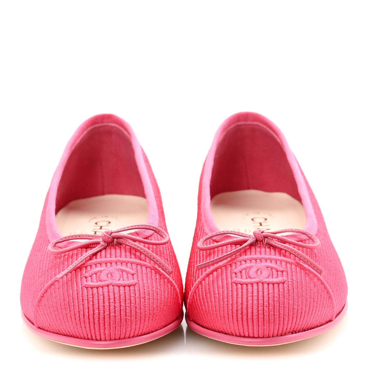Embroidered Fabric Cap Toe CC Ballerina Flats 37 Dark Pink