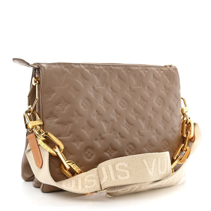 Louis Vuitton Lambskin Embossed Monogram Coussin MM Taupe 3 of 14