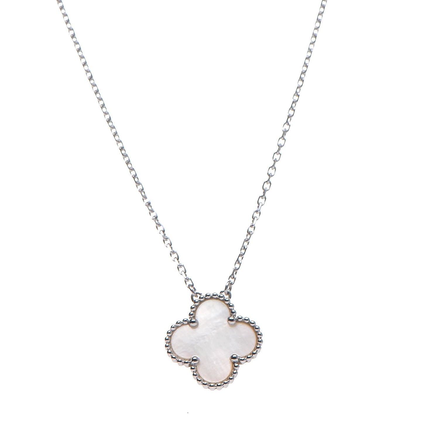 Van Cleef & Arpels 18K White Gold Mother of Pearl Vintage Alhambra Pendant Necklace 1 of 5