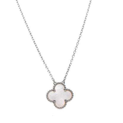 Van Cleef & Arpels 18K White Gold Mother of Pearl Vintage Alhambra Pendant Necklace 1 of 5