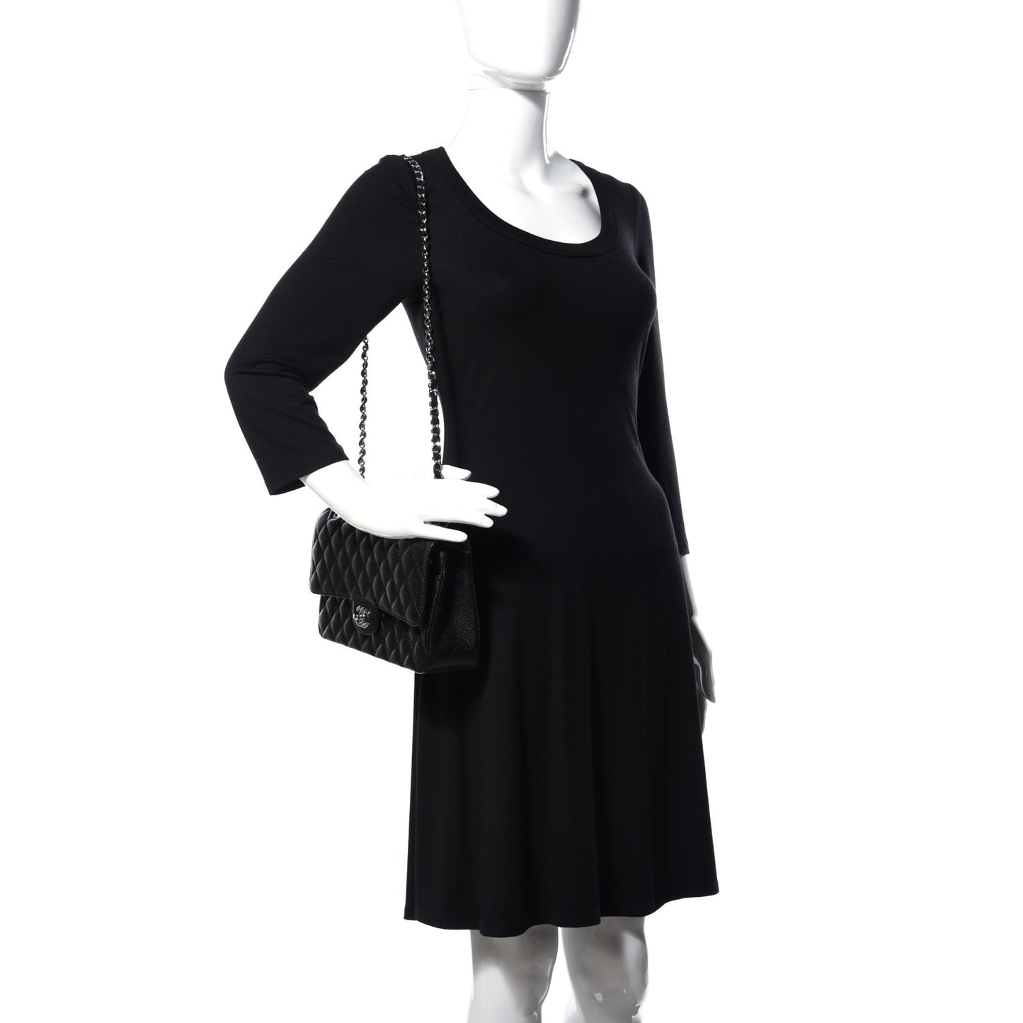 Caviar Quilted Medium Double Flap Black