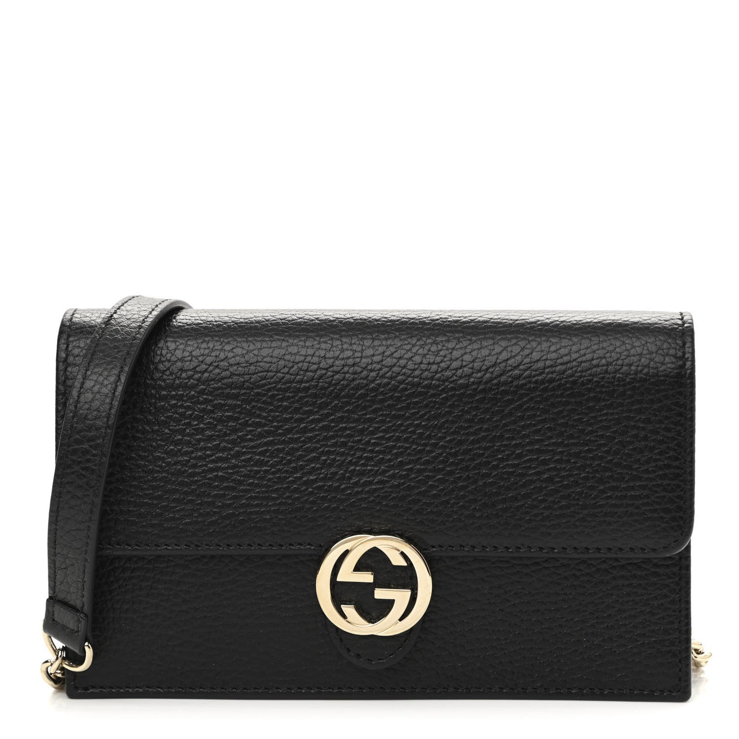 Dollar Calfskin Interlocking G Chain Wallet Black