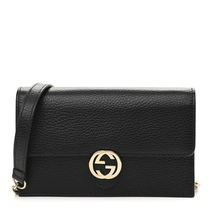 Gucci Dollar Calfskin Interlocking G Chain Wallet Black 1 of 9