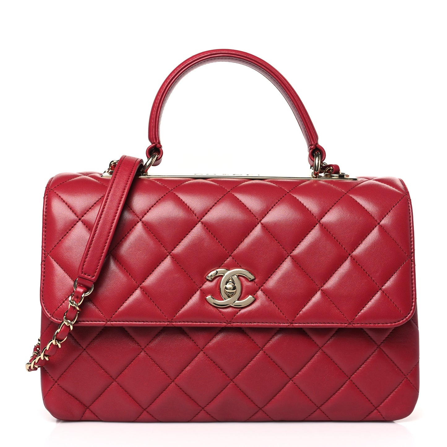 Lambskin Quilted Medium Trendy CC Flap Dual Handle Bag Dark Pink