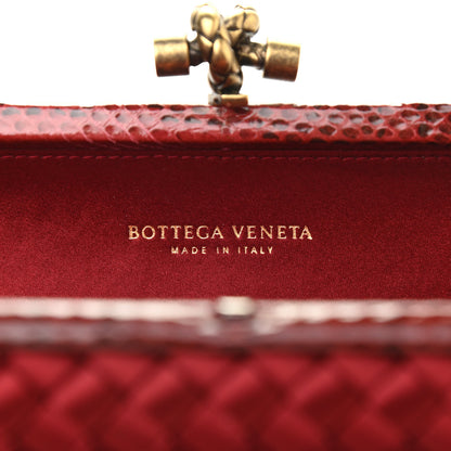 Bottega Veneta Satin Intreccio Impero Snakeskin Stretch Knot Clutch Red 6 of 6