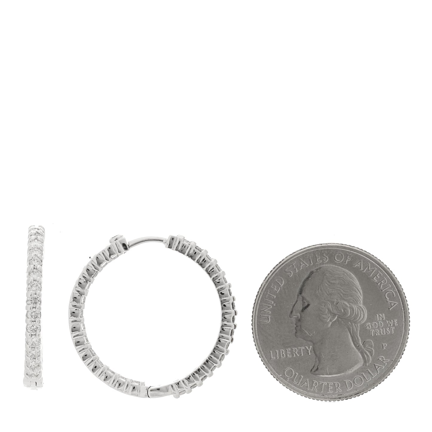 18K White Gold Diamond Small Inside Outside Hoop Earrings