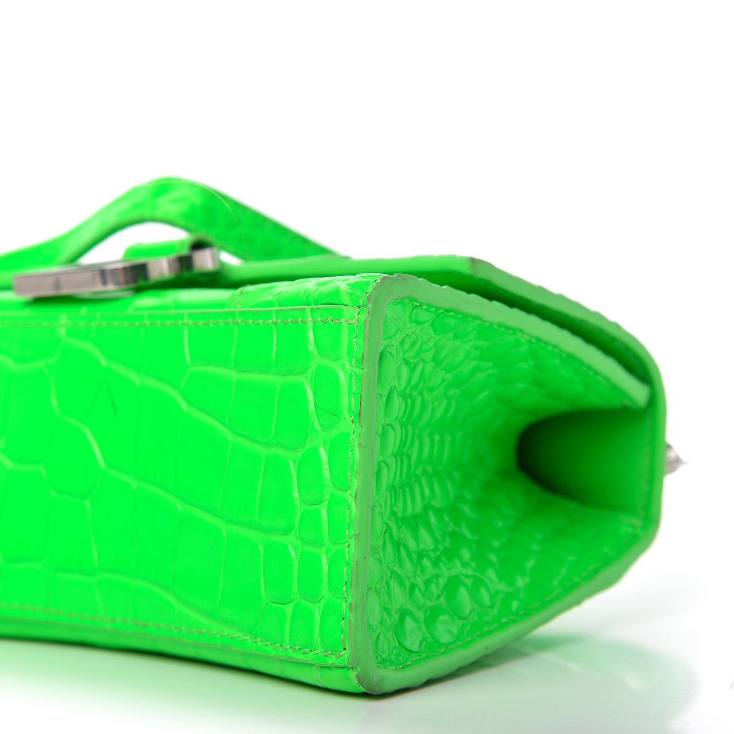 Shiny Calfskin Crocodile Embossed Hourglass Top Handle Bag XS Fluo Green