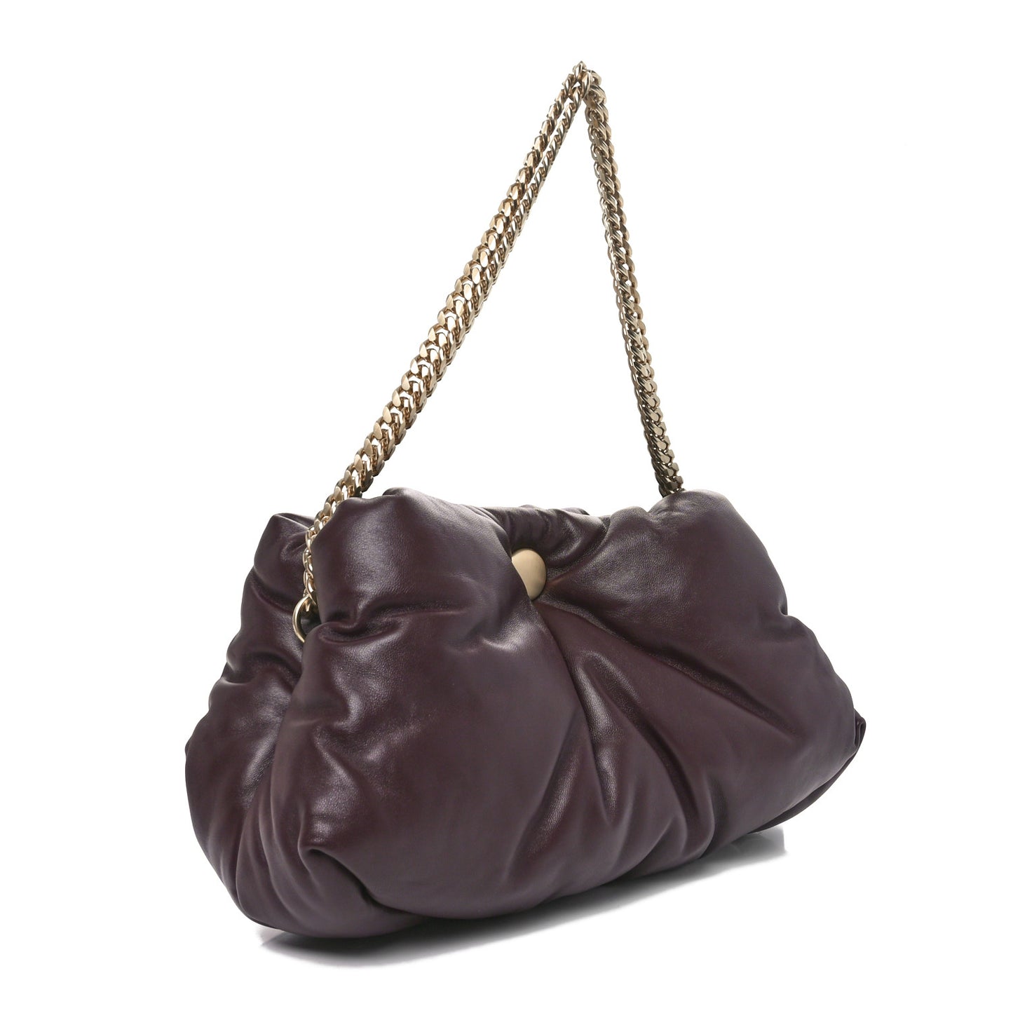 Lambskin Puffy Tobo Chain Shoulder Bag Chocolate