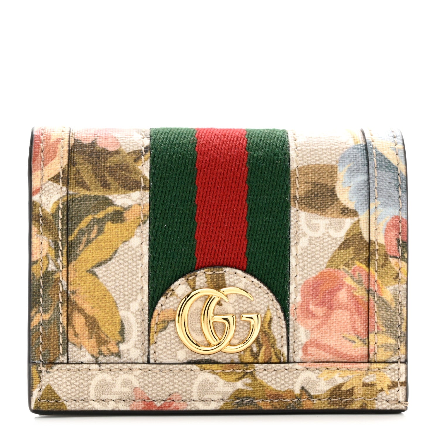 Gucci GG Supreme Monogram Water Flora Web Ophidia Card Case Beige White Multicolor 1 of 7