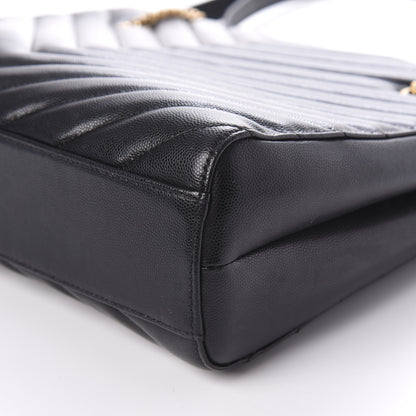 Saint Laurent Grain De Poudre Matelasse Chevron Medium Tribeca Shopping Bag Black 12 of 13