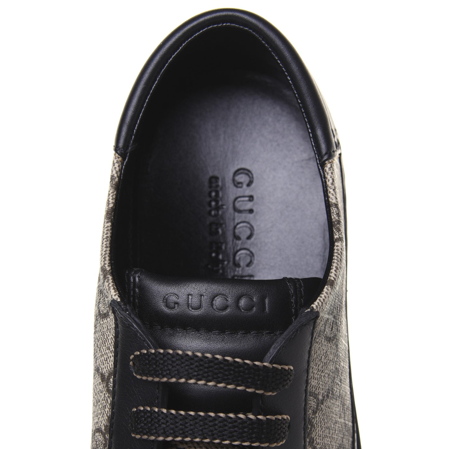 GG Supreme Monogram Mens Low Top Sneakers 8 Black Beige Ebony
