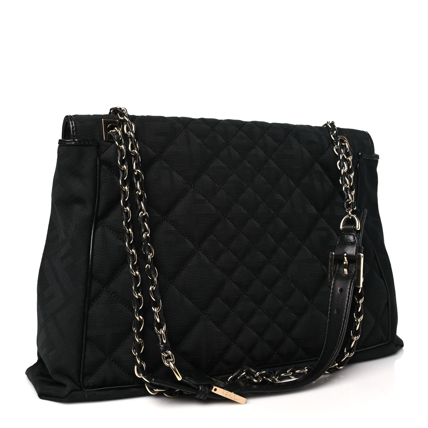 Fendi Zucca Quilted Maxi Baguette Shoulder Bag Black 3 of 11