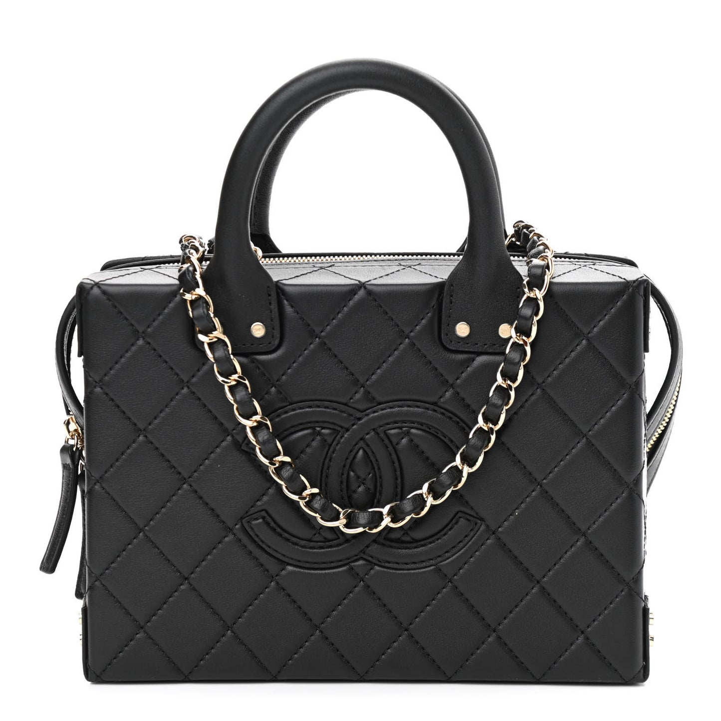 Calfskin Quilted Studded Square Vanity Case Black