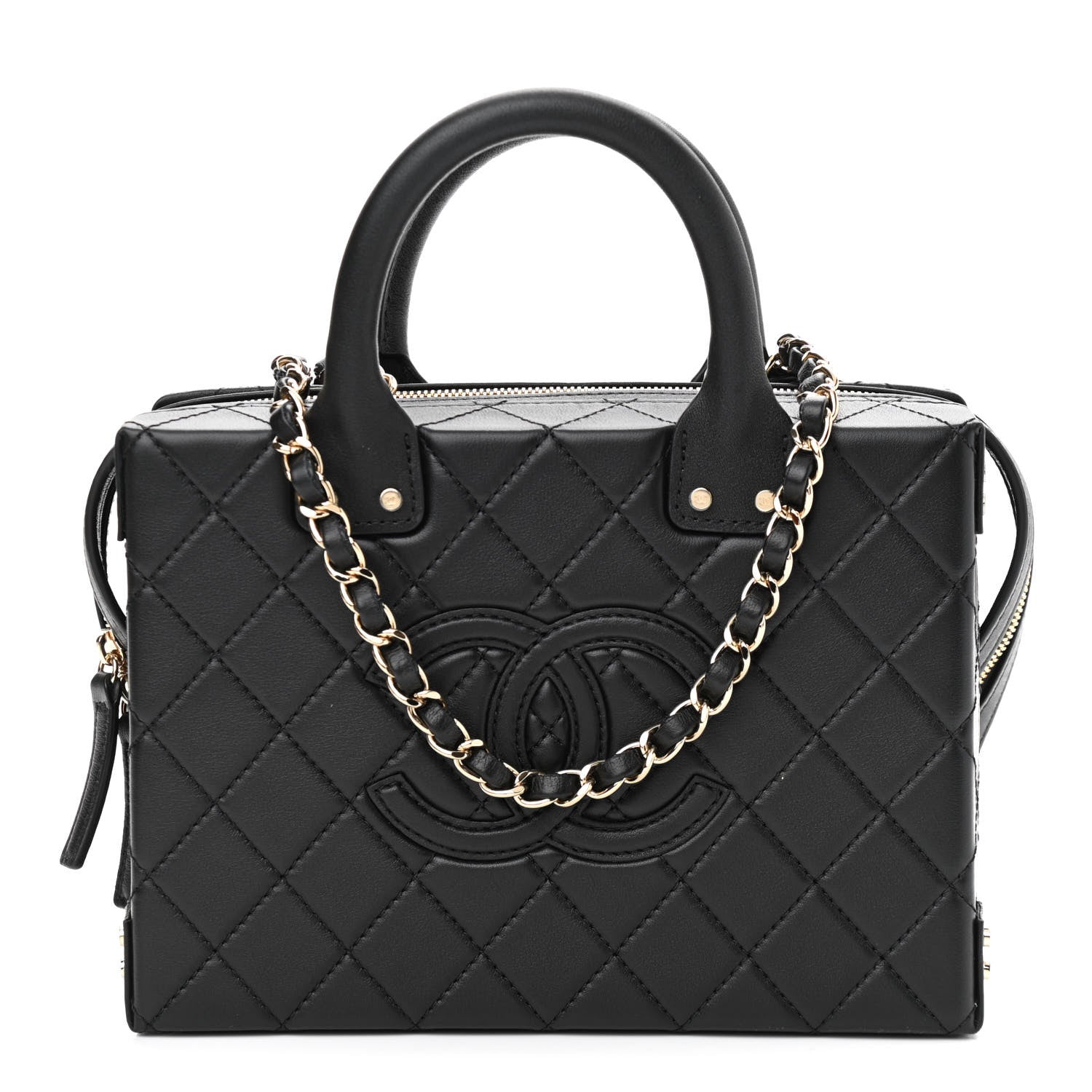 Chanel Calfskin Quilted Studded Square Vanity Case Black 1 of 12