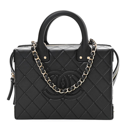 Chanel Calfskin Quilted Studded Square Vanity Case Black 1 of 12