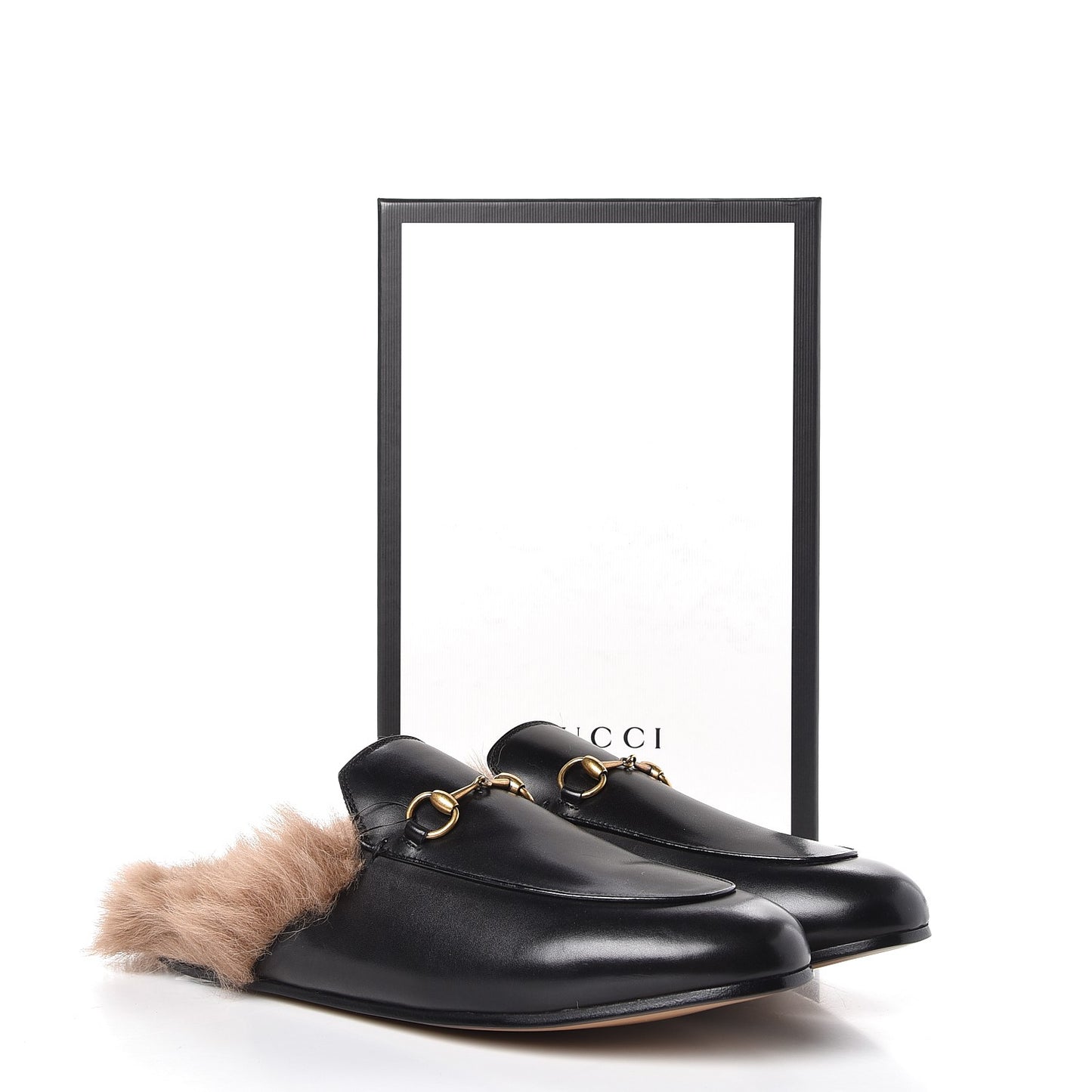 Calfskin Fur Womens Princetown Slippers 41.5 Black