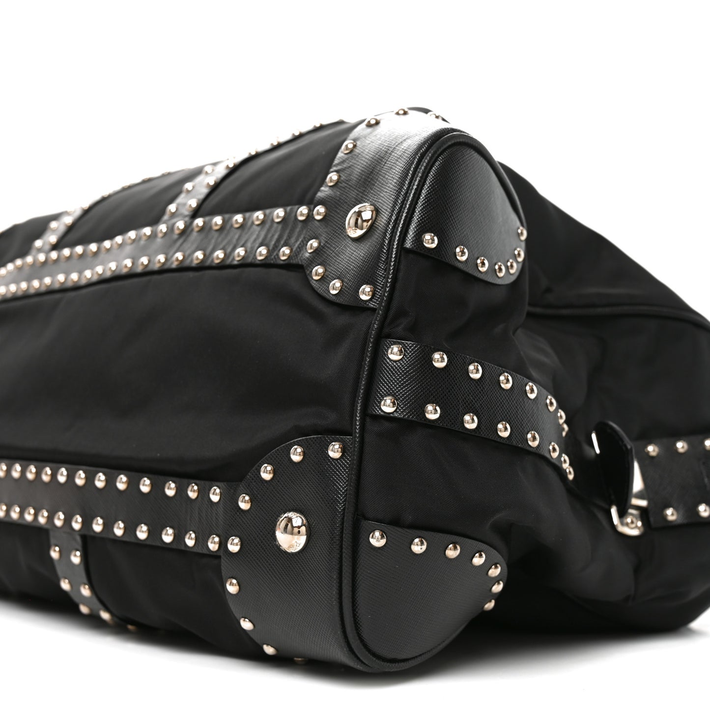 Nylon Saffiano Studded Large Trunk Bag  Black