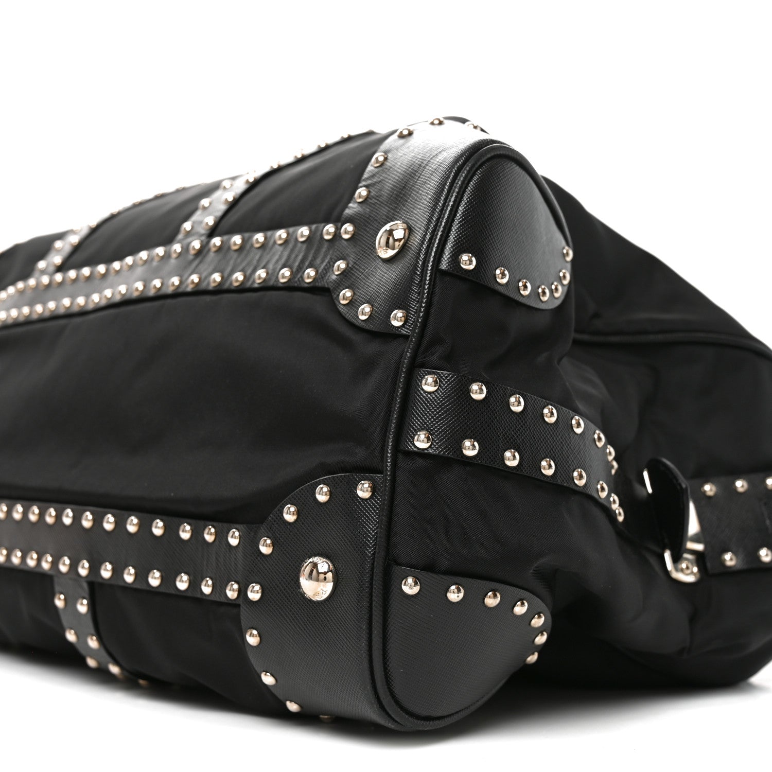 Prada Nylon Saffiano Studded Large Trunk Bag  Black 9 of 9