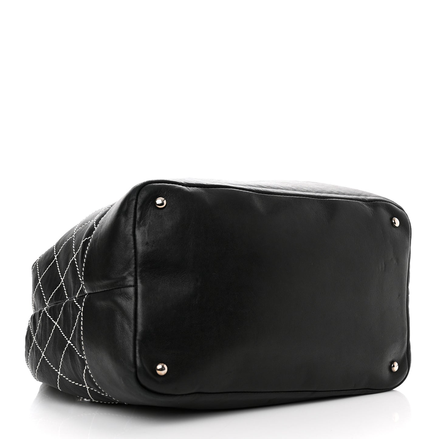Calfskin Contrast Stitch Surpique Bucket Bag Black