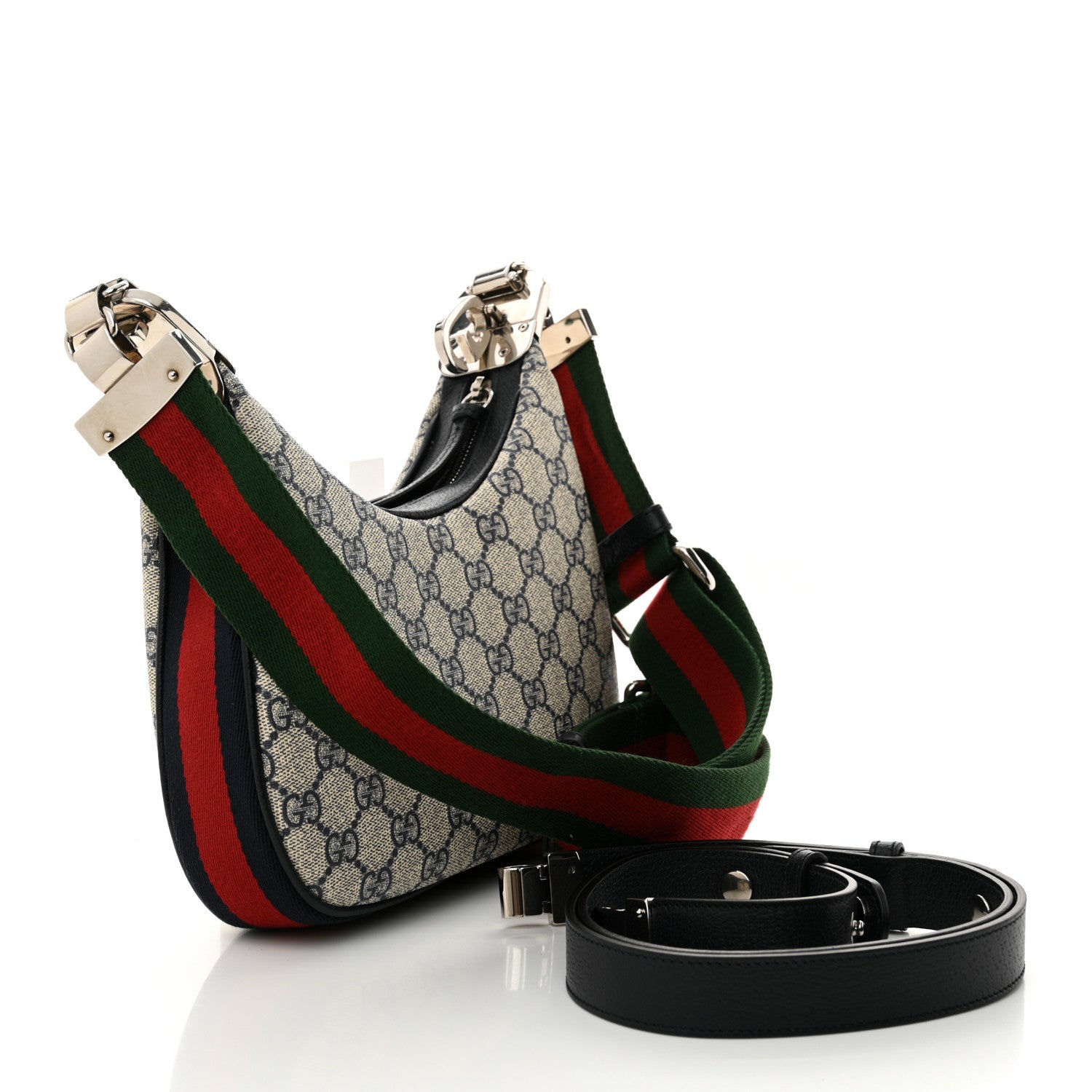 Gucci GG Supreme Monogram Textured Calfskin Web Small Attache Shoulder Bag Beige Blue 3 of 10