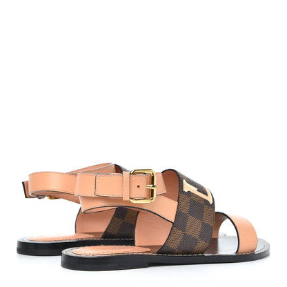 Louis Vuitton Calfskin Damier Ebene Passenger Flat Sandals 36 Venus Pink 4 of 11