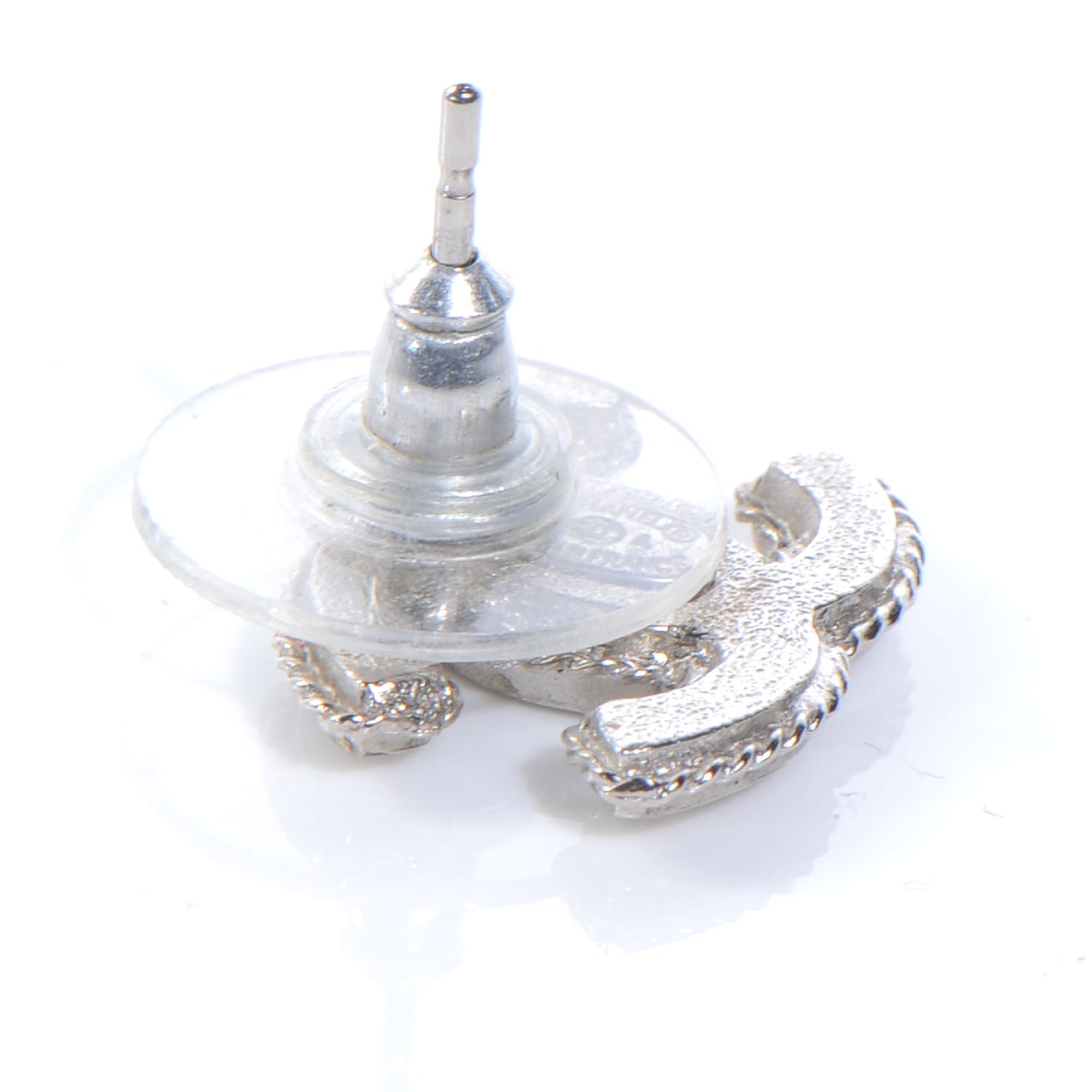 Chanel Hammered CC Earrings Silver 4 of 5