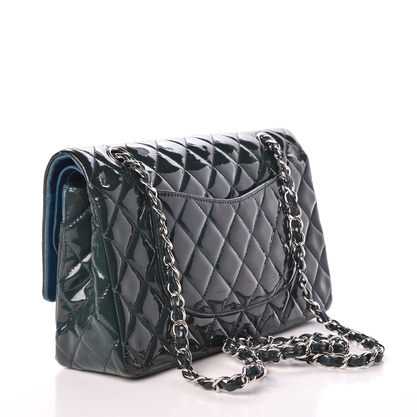 Patent Quilted Medium Double Flap Turquoise