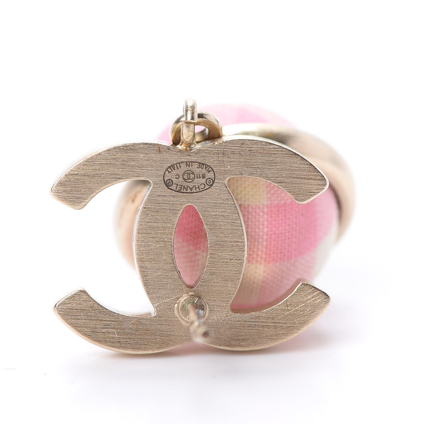 Silk Enamel Plaid CC Earrings Pink White