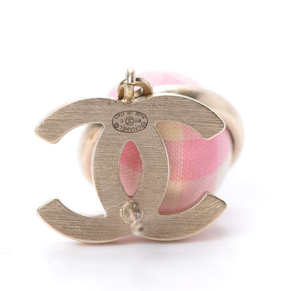 Chanel Silk Enamel Plaid CC Earrings Pink White 4 of 6