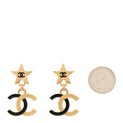 Chanel Metal Enamel CC Star Drop Earrings Gold Black 2 of 4