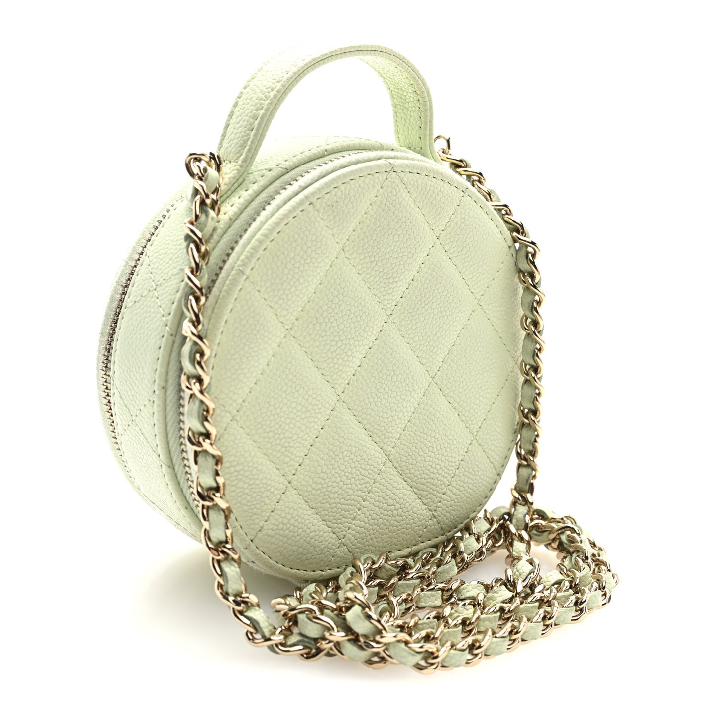 Caviar Quilted Round Handle With Care Vanity With Chain Light Green