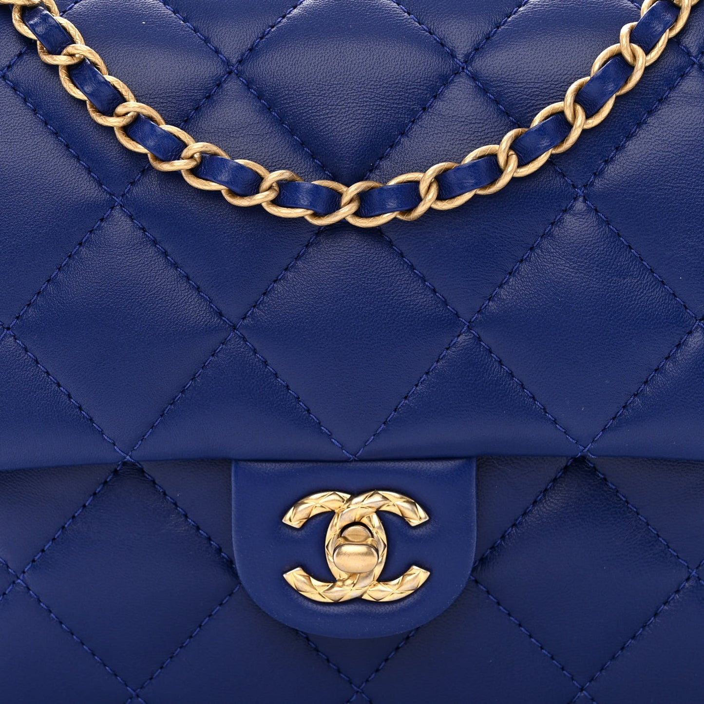Lambskin Quilted Large CC Chain Flap Blue