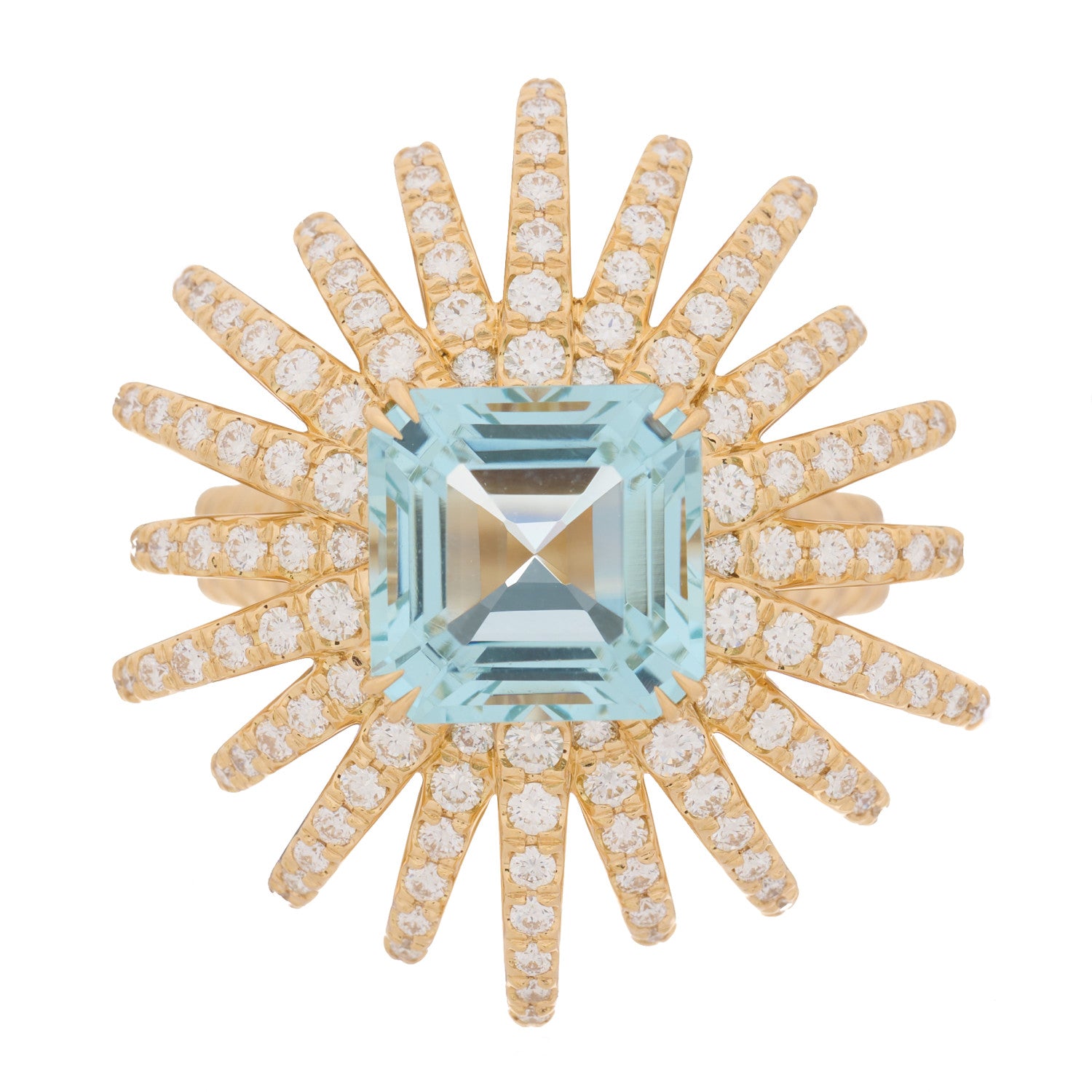 David Yurman 18K Yellow Gold Diamond Aquamarine Starburst Ring 52 6 1 of 6