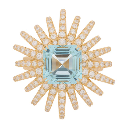 David Yurman 18K Yellow Gold Diamond Aquamarine Starburst Ring 52 6 1 of 6