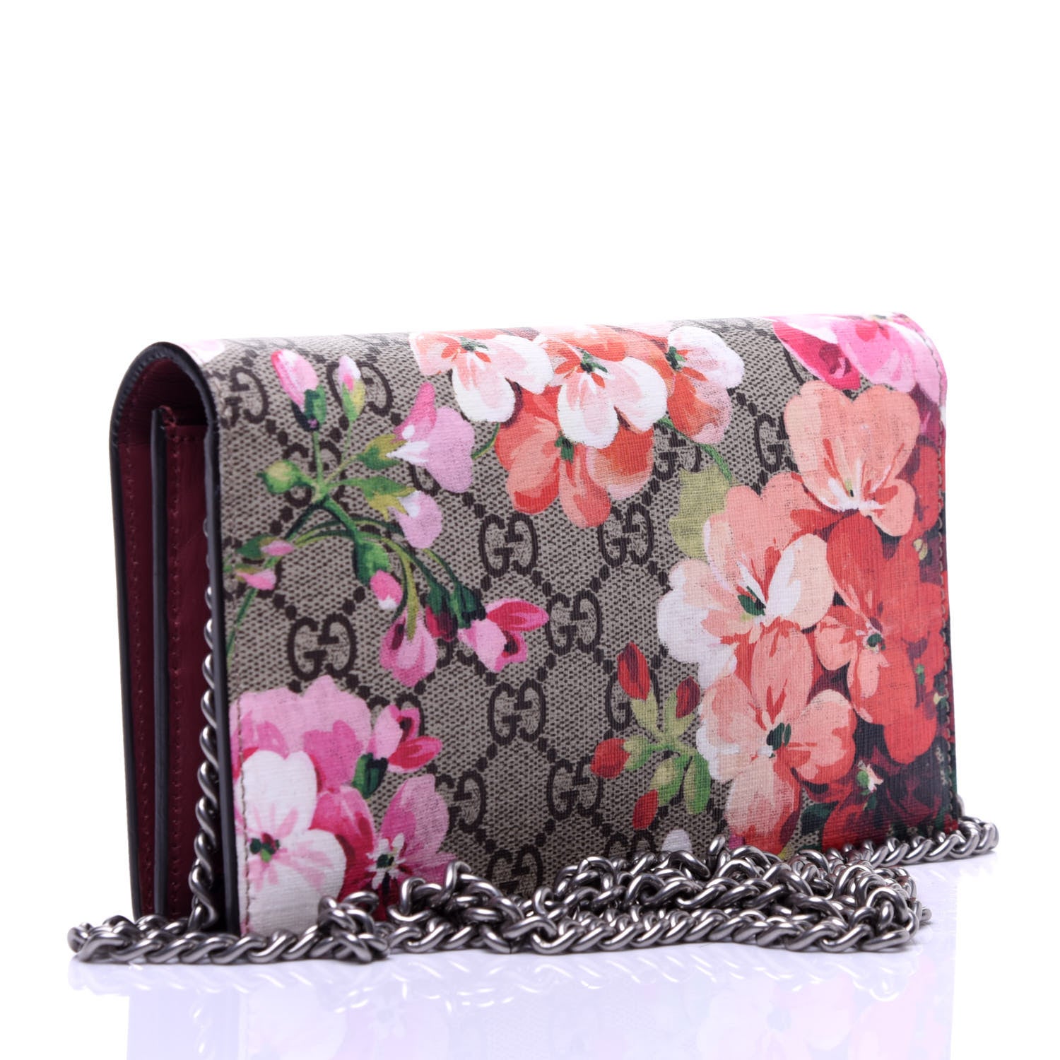 Gucci GG Supreme Monogram Blooms Chain Wallet Beige Multicolor Dry Rose 3 of 10