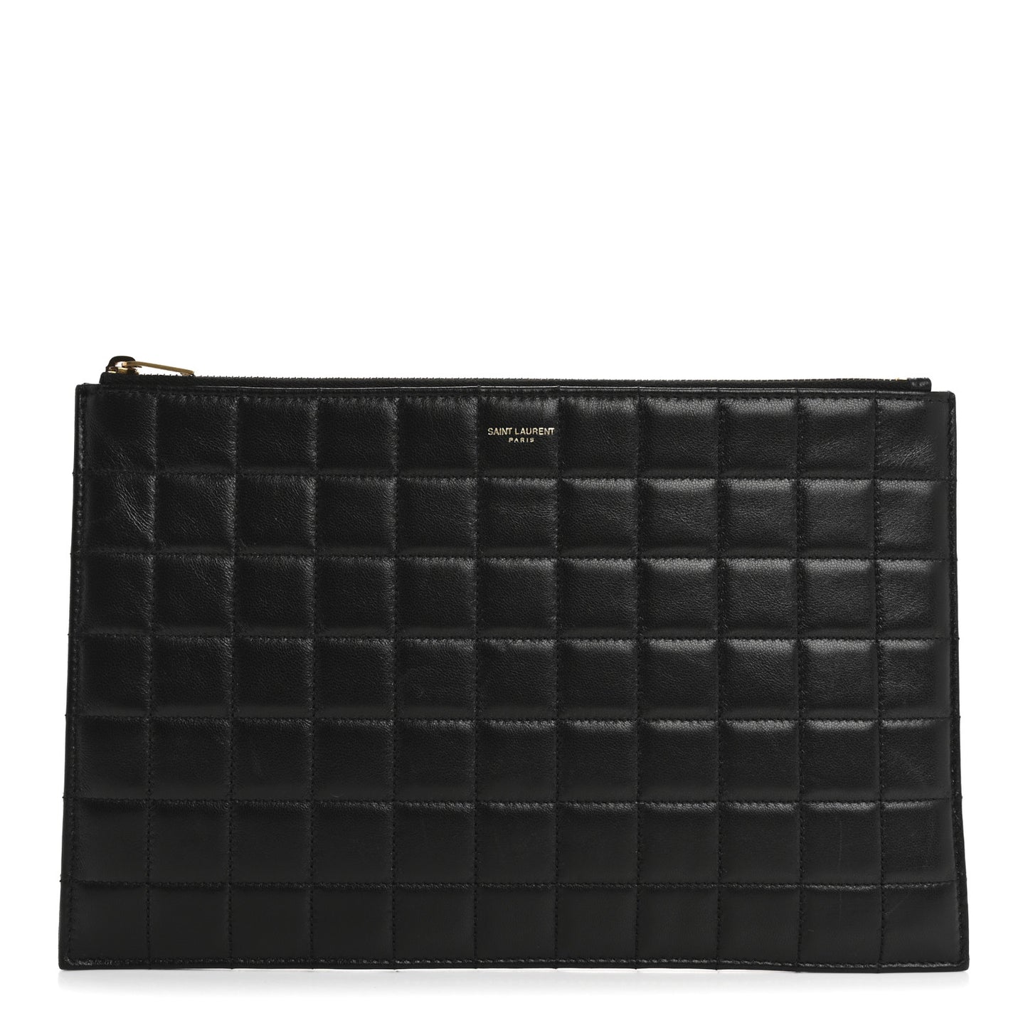 Calfskin Quilted Zipped Pouch Black