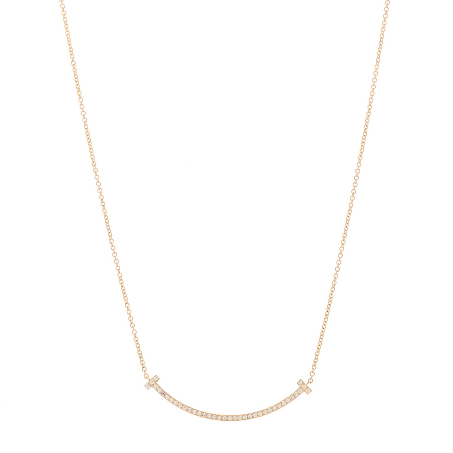 18K Rose Gold Diamond Small T Smile Pendant Necklace
