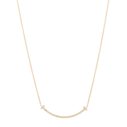 Tiffany 18K Rose Gold Diamond Small T Smile Pendant Necklace 1 of 6