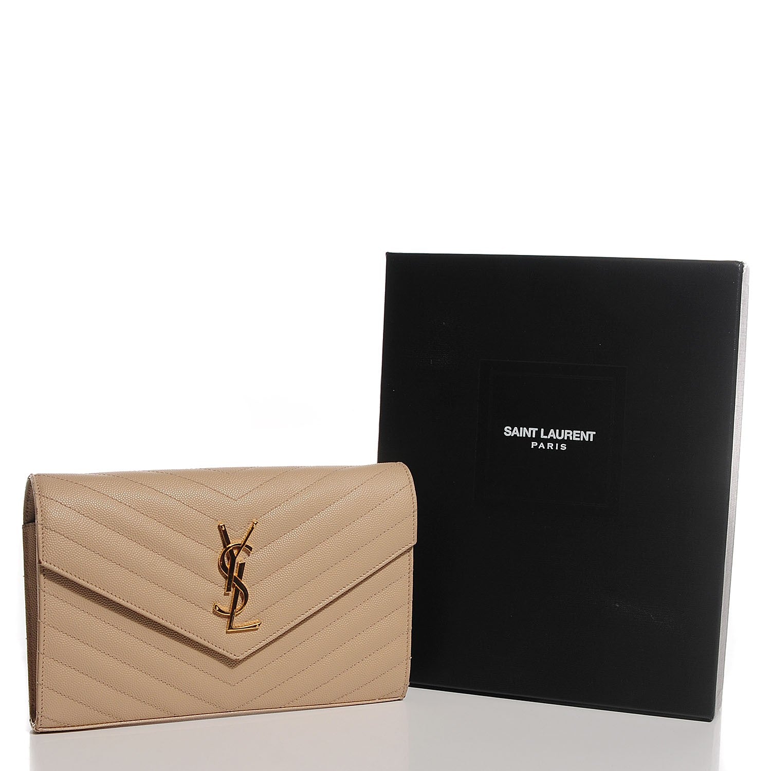 Saint Laurent Grain De Poudre Matelasse Chevron Monogram Chain Wallet Powder 5 of 8