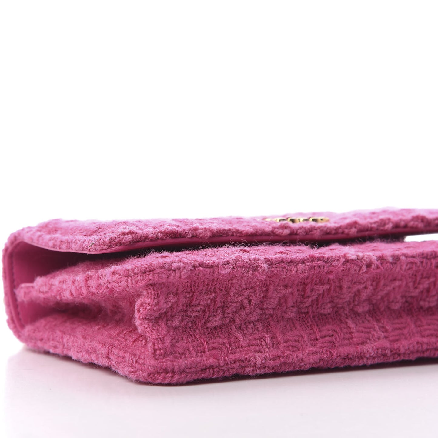 Wool Tweed Lambskin Quilted 19 Wallet On Chain WOC and Coin Purse Fuchsia